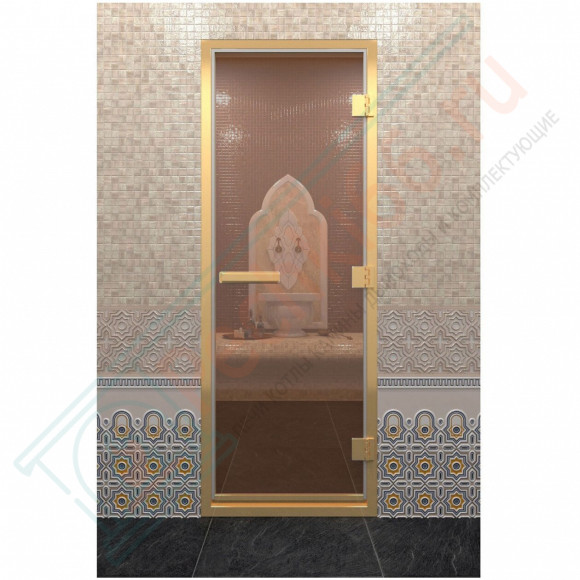 Стеклянная дверь для хамама в золотом профиле, бронза 190х80 (по коробке) (DoorWood) в Новосибирске