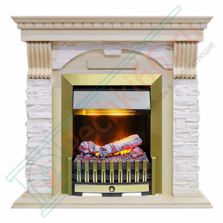 Электрокаминокомплект Dublin - Слоновая кость с патиной / Сланец крем с очагом Danville Antique Brass