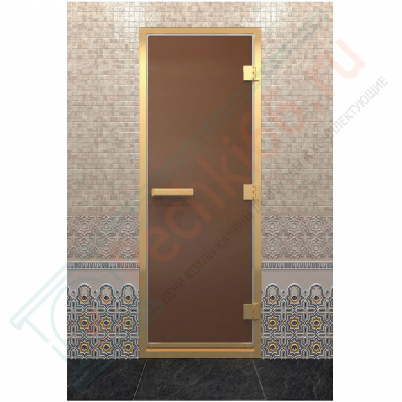 Стеклянная дверь для хамама в золотом профиле, бронза матовая 200х80 (по коробке) (DoorWood) в Новосибирске