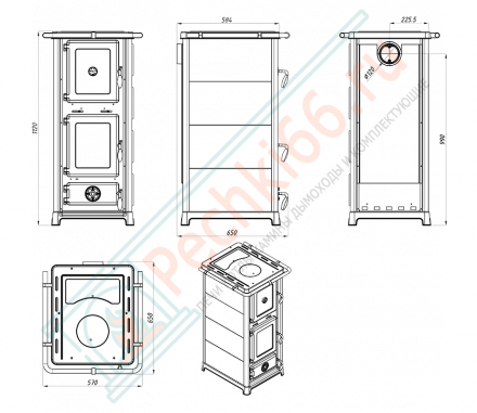 Отопительная печь OLIMPIA Stone, духовой шкаф, варочная панель, талькохлорит (MBS) до 240 м3