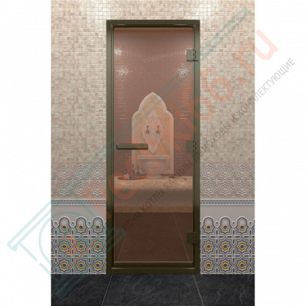 Стеклянная дверь DoorWood «Хамам бронза» в бронзовом профиле 2000х800 (по коробке)