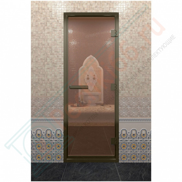 Стеклянная дверь DoorWood «Хамам бронза» в бронзовом профиле 2000х800 (по коробке) в Новосибирске