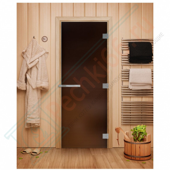 Дверь для бани и сауны Эталон, матовая бронза 10мм, 190х70 см (по коробке) (DoorWood) в Новосибирске