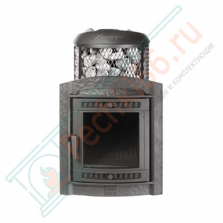Печь для бани Атмосфера L+, усиленная каменка, комбинированная облицовка Окаменевшее дерево (ProMetall)