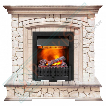 Каминокомплект Preston - Белый/Слоновая кость с патиной с очагом Danville Black FB2