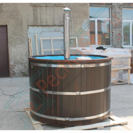 Японская баня Фурако круглая с пластиковой вставкой с внутренней печкой 200х200х120 (НКЗ)