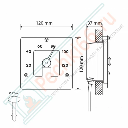 Термометр для сауны Cariitti SQ белый, требуется 1 оптоволокно D=2-4 мм