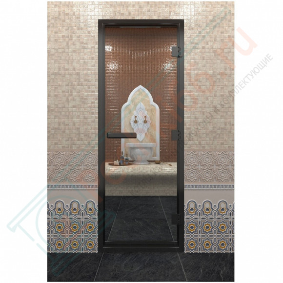 Стеклянная дверь DoorWood «Хамам Прозрачная» в черном профиле 1800х700 (по коробке) в Новосибирске