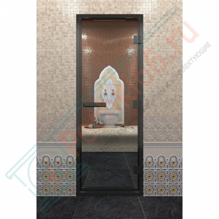 Стеклянная дверь DoorWood «Хамам Прозрачная» в черном профиле 2100х900 (по коробке)