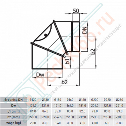 Колено 0 - 90° черное, с ревизией d-200 (Darco)