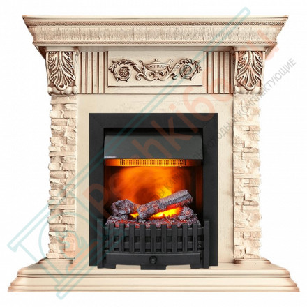 Электрокаминокомплект Luxemburg (каменный) - Сланец/Cлоновая кость с патиной с очагом Danville Black FB2