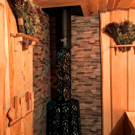 Дровяная банная печь Grill'D Violet Steel Long Window Max (Камень колотый 100 кг)