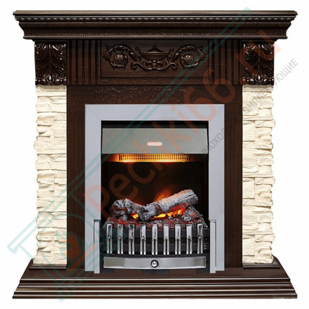 Электрокаминокомплект Luxemburg (каменный) - Сланец/Темный дуб с очагом Danville Chrome FB2