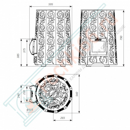 Дровяная банная печь Grill'D Violet Short (Камень колотый 100 кг)