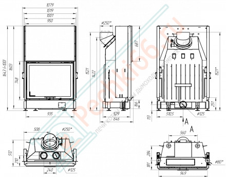 Топка Вега 1000 MB принтинг черный шамот (Экокамин)