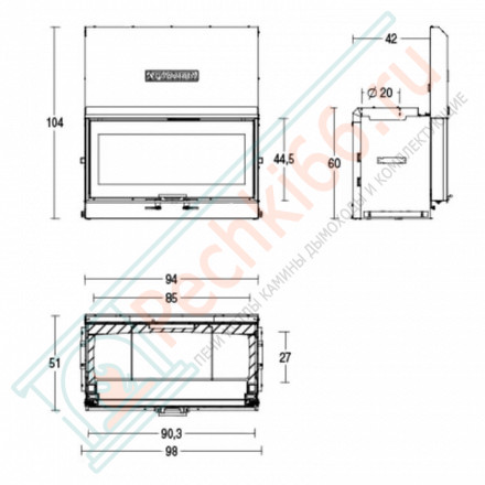 Стальная топка MC 90/44 SL (Piazzetta) 12,2 кВт