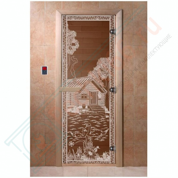 Дверь стеклянная для бани, прозрачная бронза, "Банька в лесу" 1900х700 (DoorWood) в Новосибирске