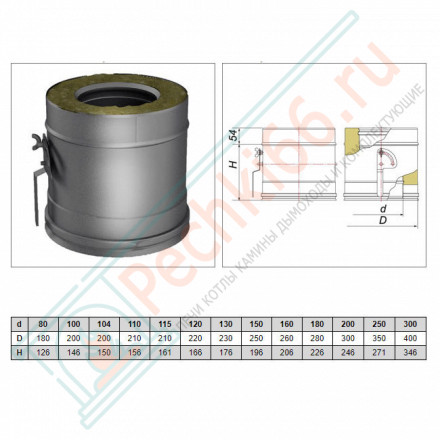 Задвижка повортная с механизмом фиксации V50R с изол (AISI-321/0,8-AISI-304/0,5) d-300/400 (Вулкан-Cerablanket)