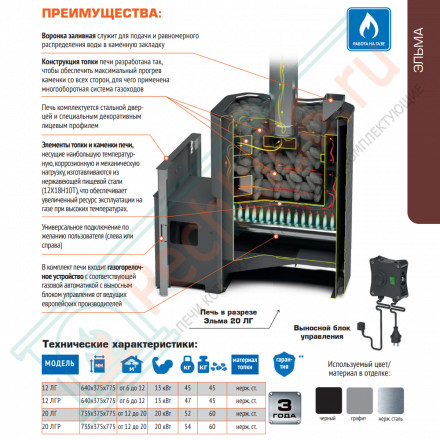 Печь для бани Эльма - 20 ЛГР, с Т/О (Теплодар)